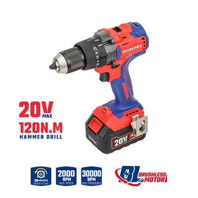 מקדחה של פגיעה ללא מברשות של WorkPro 20V