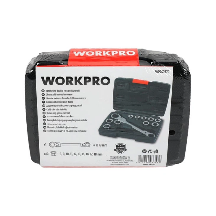 WORKPRO 11PCS DOUBLE RING AND DOUBLE FLEXIBLE RATCHET WRENCH TOOLBOX SET factory